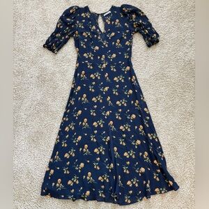 Reformation Navy Floral Maxi Dress with Yellow Floral Print
